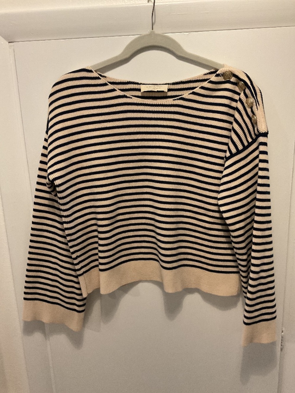 Sezane Daisy Sweater, Navy Blue and Cream Stripe, Size Small